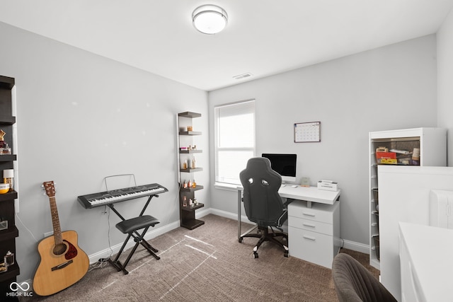 view of carpeted home office