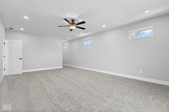 1514 E 12th St, Indianapolis, IN 46201 - basement featuring recessed lighting, ceiling fan, baseboards, and carpet floors