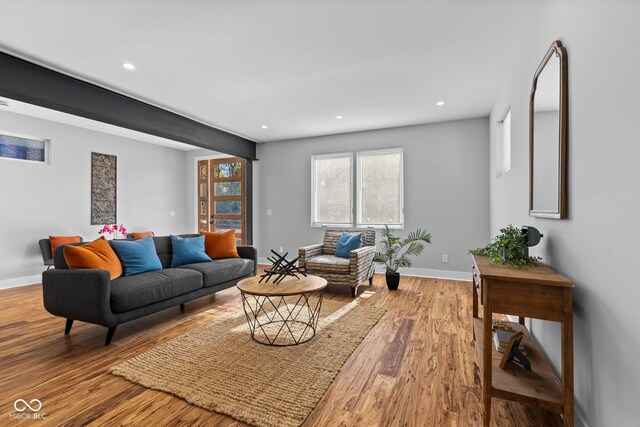 1514 E 12th St, Indianapolis, IN 46201 - living area with wood finished floors, baseboards, and recessed lighting