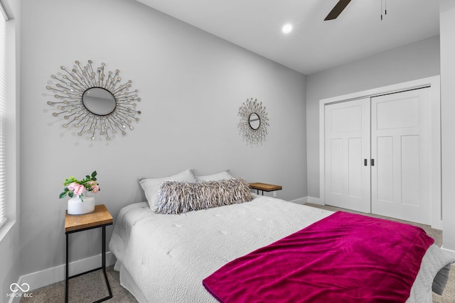 1514 E 12th St, Indianapolis, IN 46201 - bedroom with baseboards, carpet flooring, a closet, and ceiling fan