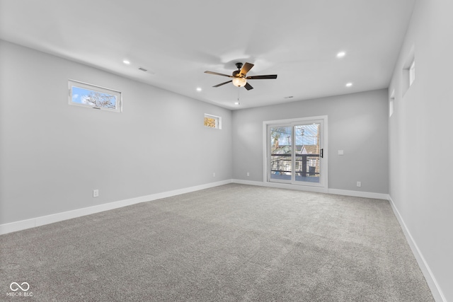 1514 E 12th St, Indianapolis, IN 46201 - spare room featuring recessed lighting, a ceiling fan, carpet floors, and baseboards