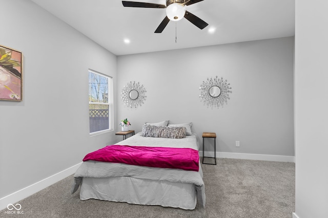 1514 E 12th St, Indianapolis, IN 46201 - carpeted bedroom featuring baseboards, a ceiling fan, and recessed lighting