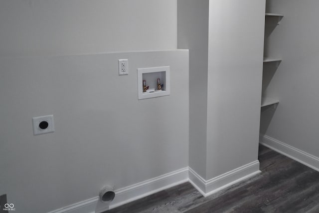 laundry room featuring hookup for an electric dryer, hookup for a washing machine, and dark hardwood / wood-style flooring