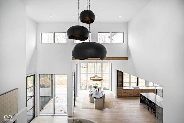 living room featuring a wealth of natural light and light wood-type flooring