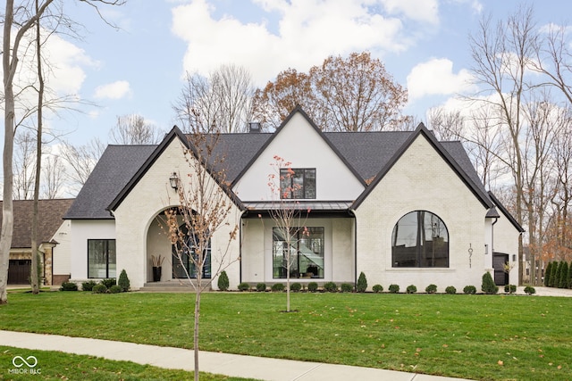 view of front of property featuring a front lawn