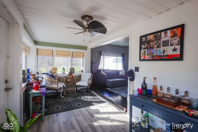 interior space with hardwood / wood-style flooring and ceiling fan