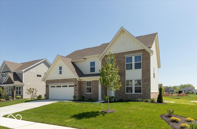 1105 Gatewick Ct, Greenwood, IN 46143 - view of front of property with board and batten siding, driveway, brick siding, and a front yard