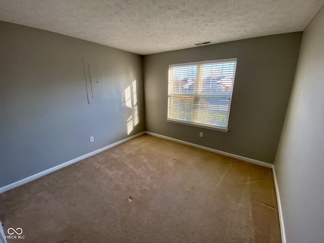 carpeted spare room featuring a textured ceiling