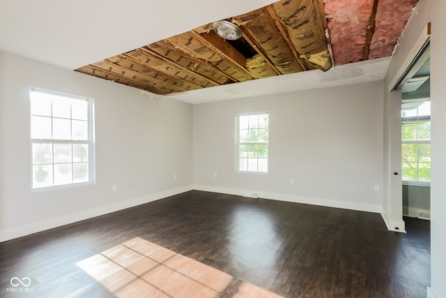 spare room featuring a healthy amount of sunlight and dark hardwood / wood-style floors