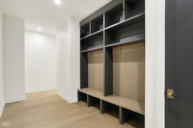 5469 Harness Dr, Greenwood, IN 46143 - mudroom with recessed lighting, baseboards, and light wood finished floors