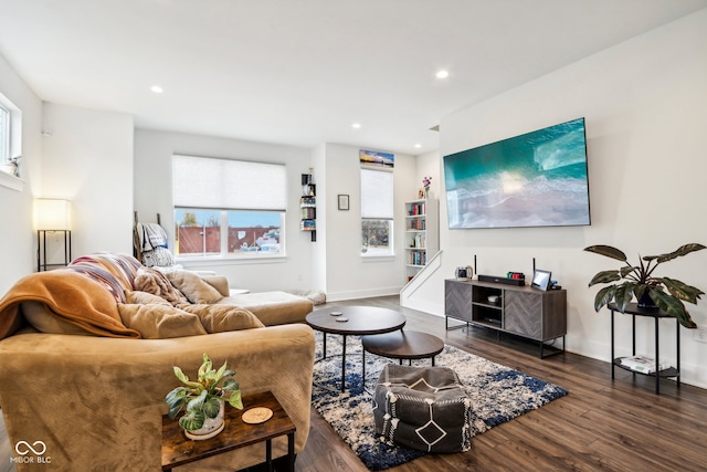 living room featuring dark hardwood / wood-style flooring