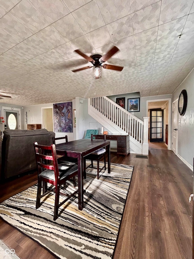 dining room featuring hardwood / wood-style flooring and ceiling fan