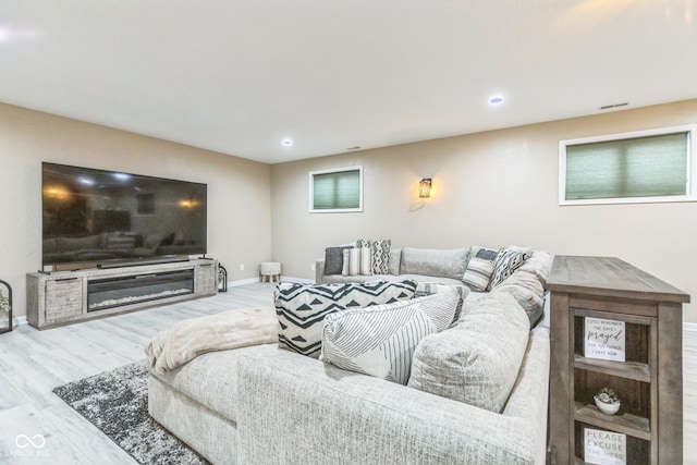 living room with hardwood / wood-style flooring