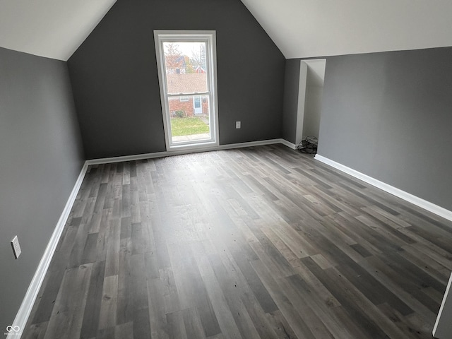 additional living space with dark hardwood / wood-style flooring and lofted ceiling