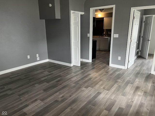 spare room with dark hardwood / wood-style flooring and sink