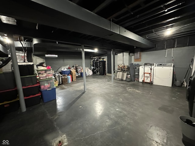 basement with washer and dryer