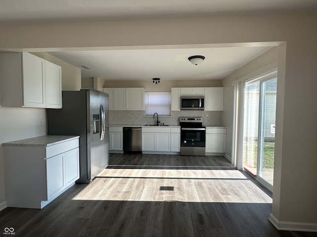 kitchen featuring white cabinets, dark hardwood / wood-style floors, sink, and appliances with stainless steel finishes