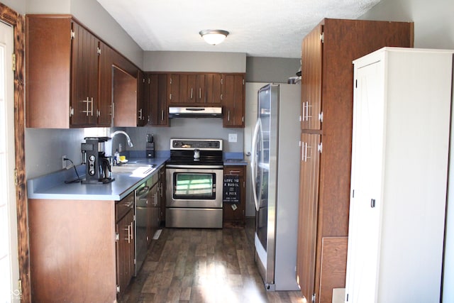 kitchen with dark wood-type flooring, sink, and appliances with stainless steel finishes