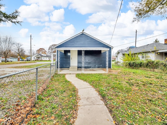 garage with a lawn