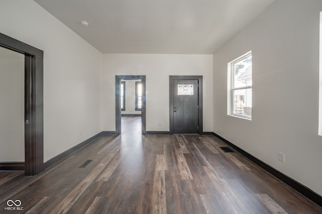 foyer entrance featuring dark wood-type flooring