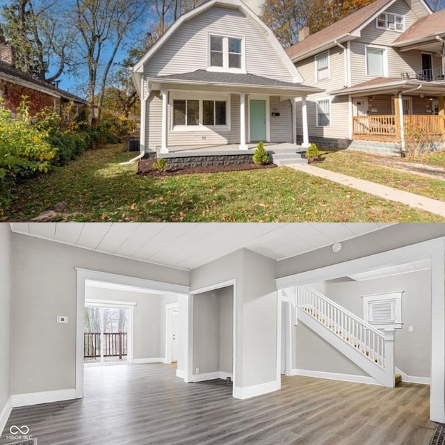 view of front of home featuring a front lawn and covered porch