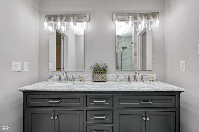 5909 Buttonwood Dr, Noblesville, IN 46062 - bathroom with double vanity and a shower with shower door