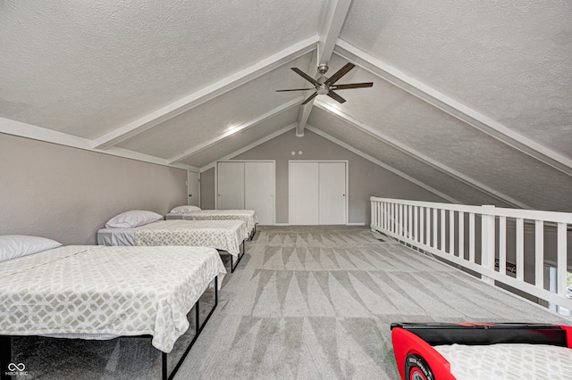 5909 Buttonwood Dr, Noblesville, IN 46062 - bedroom featuring a textured ceiling, light colored carpet, and ceiling fan