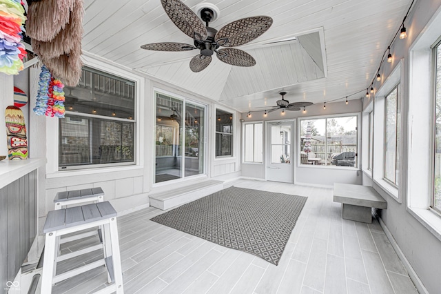 5909 Buttonwood Dr, Noblesville, IN 46062 - unfurnished sunroom featuring rail lighting and a ceiling fan