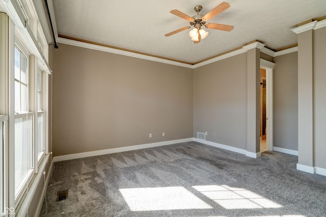 7290 Lockford Walk N, Avon, IN 46123 - empty room featuring plenty of natural light, carpet floors, ornamental molding, ceiling fan, and baseboards