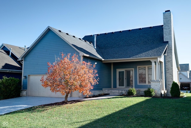 7290 Lockford Walk N, Avon, IN 46123 - view of front of house featuring concrete driveway, a front yard, a chimney, and a shingled roof