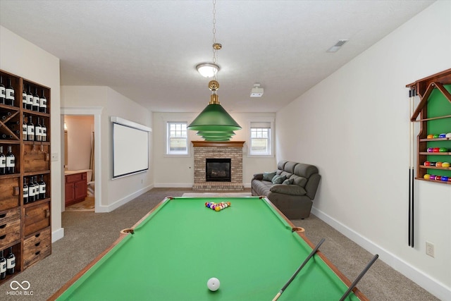 7290 Lockford Walk N, Avon, IN 46123 - recreation room featuring carpet floors, a brick fireplace, and billiards