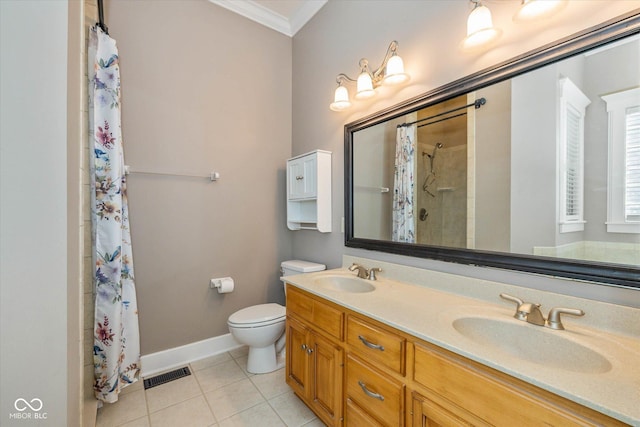 7290 Lockford Walk N, Avon, IN 46123 - full bath with crown molding, double vanity, tile patterned floors, and a tile shower