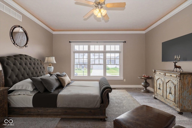 7290 Lockford Walk N, Avon, IN 46123 - bedroom with carpet, crown molding, and ceiling fan