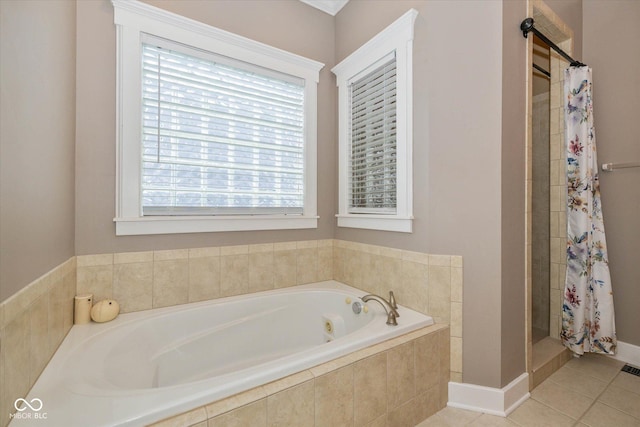 7290 Lockford Walk N, Avon, IN 46123 - bathroom featuring a garden tub, a shower stall, and tile patterned flooring