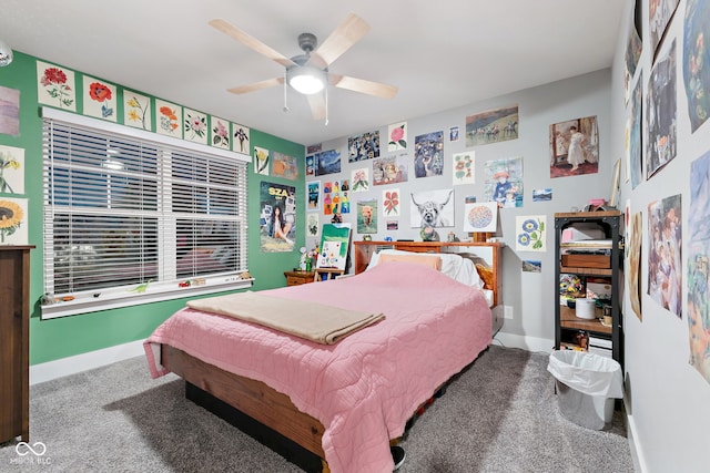 bedroom with carpet flooring and ceiling fan