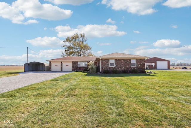 single story home with a front yard and a carport