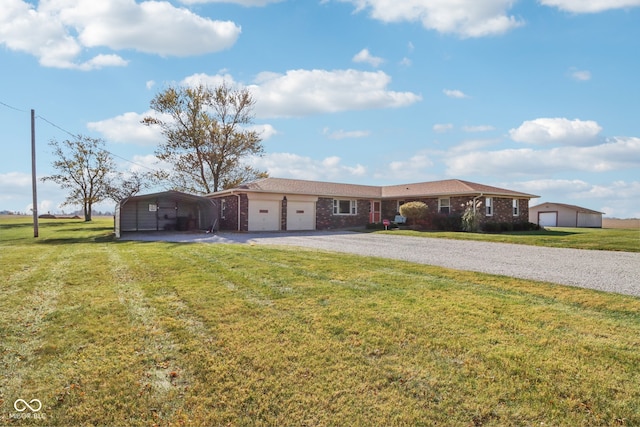 single story home with a front yard and a carport