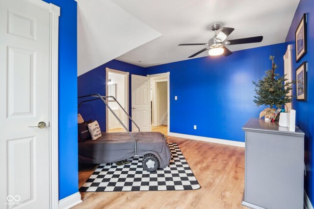 5784 N 600 E, Greenfield, IN 46140 - bedroom featuring wood finished floors, baseboards, and a ceiling fan