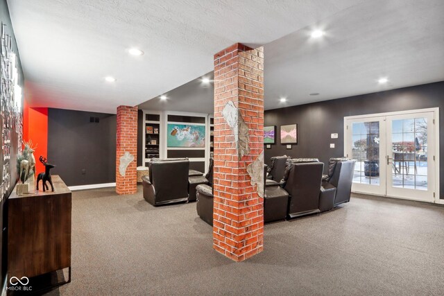 5784 N 600 E, Greenfield, IN 46140 - living area with decorative columns, recessed lighting, french doors, carpet, and baseboards
