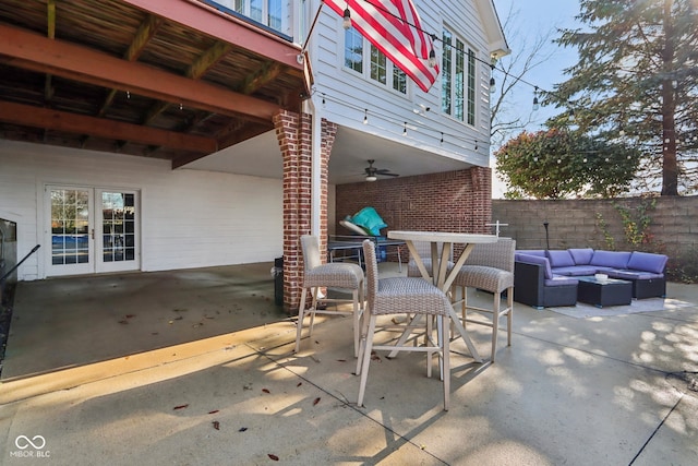 view of patio / terrace featuring outdoor lounge area and french doors