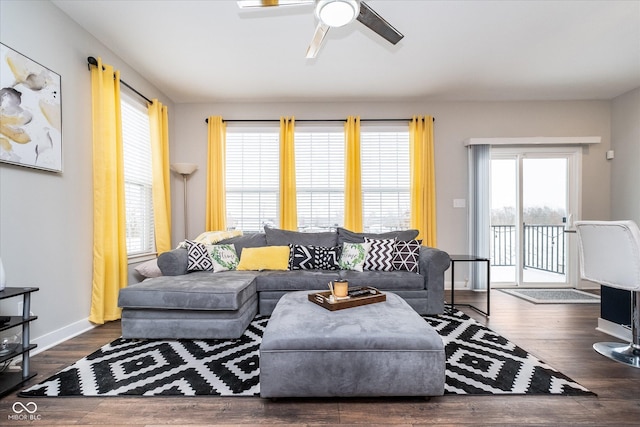 7282 Zanesville Rd, Carmel, IN 46033 - living area with baseboards, ceiling fan, and wood finished floors