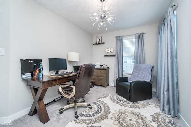 7282 Zanesville Rd, Carmel, IN 46033 - carpeted office with baseboards and a chandelier
