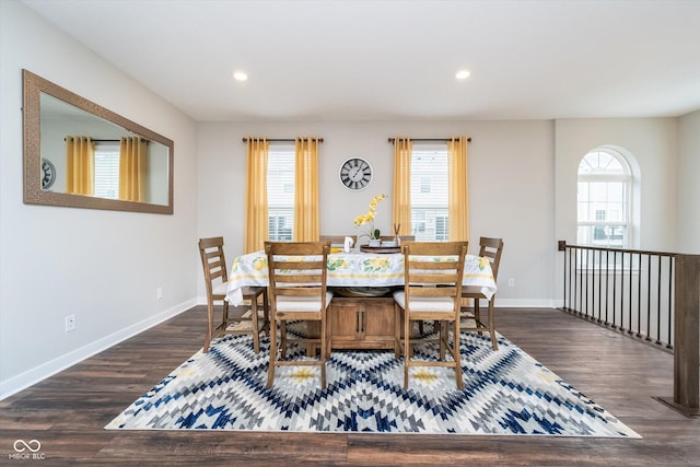 7282 Zanesville Rd, Carmel, IN 46033 - dining space featuring baseboards, recessed lighting, and dark wood-style floors