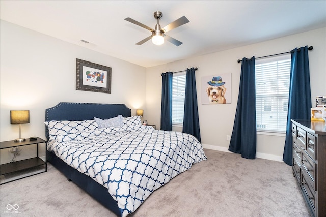 7282 Zanesville Rd, Carmel, IN 46033 - bedroom with baseboards, ceiling fan, visible vents, and carpet