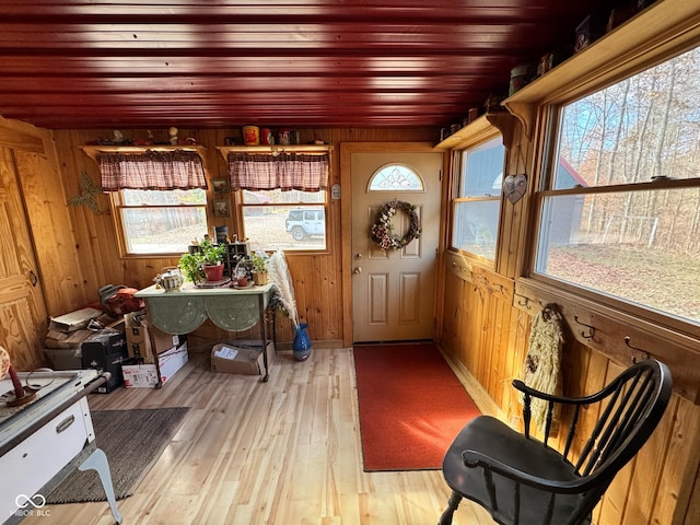 sunroom with wood ceiling