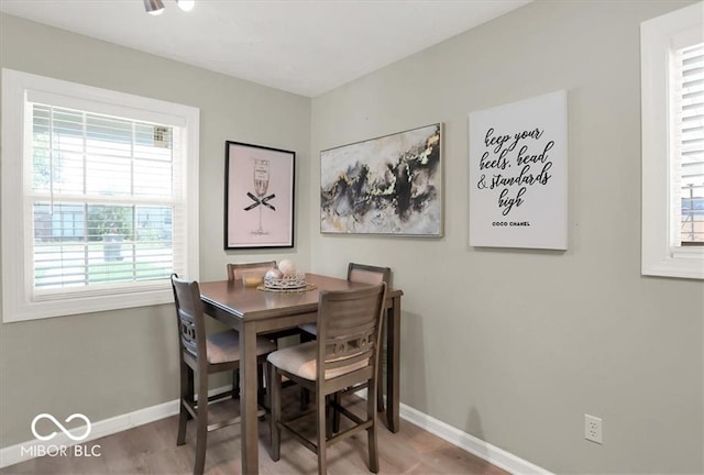 dining area featuring hardwood / wood-style floors and a healthy amount of sunlight