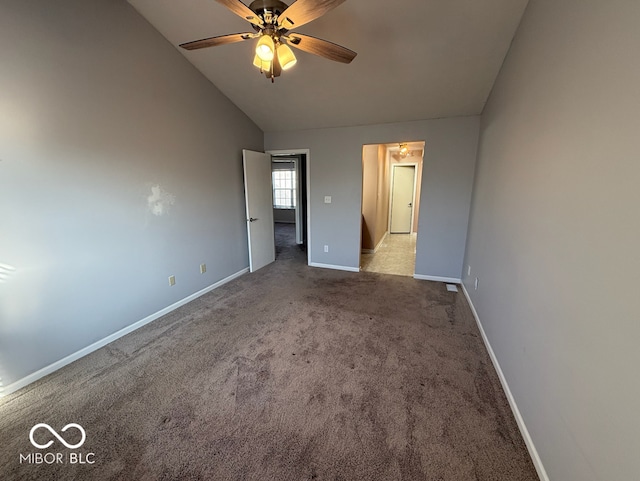 unfurnished bedroom featuring ceiling fan, light colored carpet, and high vaulted ceiling