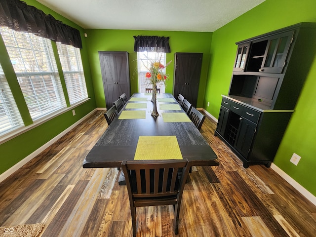 dining area with dark hardwood / wood-style floors