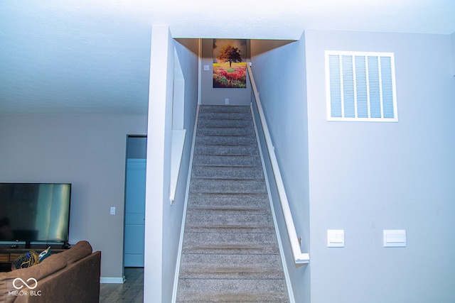 stairs with carpet flooring