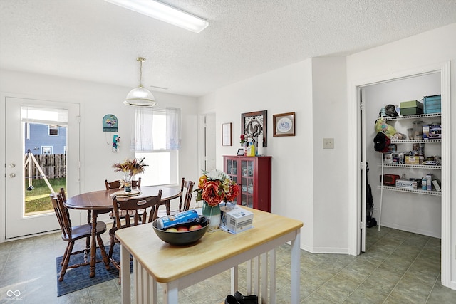 dining room with a textured ceiling and a healthy amount of sunlight